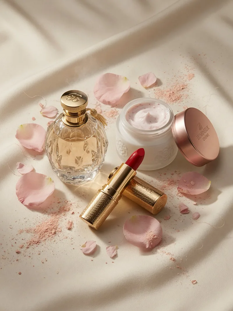 چیدمان لوازم آرایشی، عطر و محصولات مراقبت پوست
